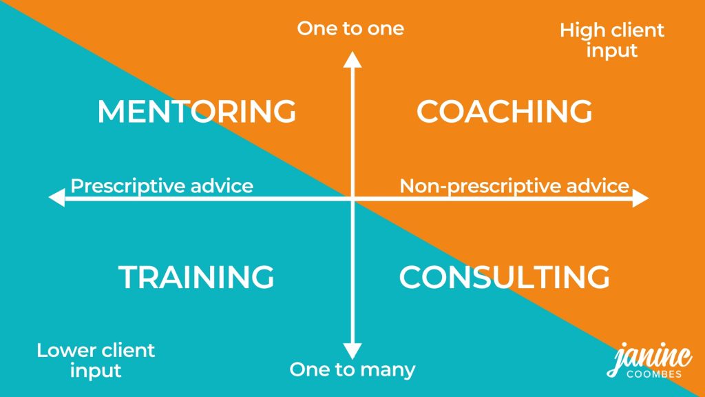 What's difference? Coach vs Consultant vs Mentor vs Trainer - Janine