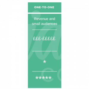 Green table with info in it: One-to-one services are best for getting high revenue in as soon as possible and if you have a small audience. Impact on clients is high. Scalability is low unless you get associates in to deliver work for you.